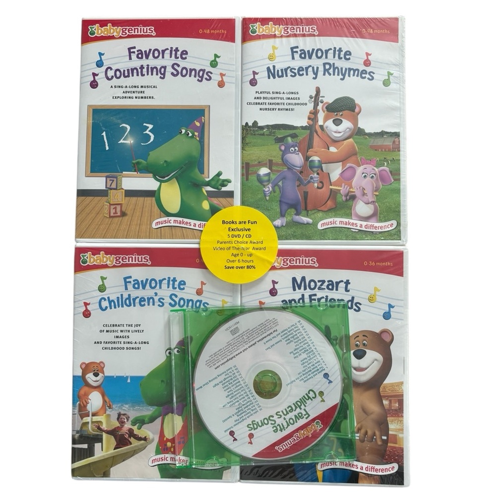 Baby Genius Books Are Fun Exclusive 5 DVD/CD Music Learning Set NEW